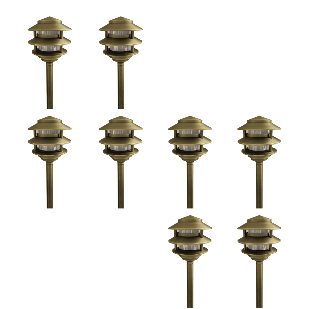 Outdoor Landscape Lighting LED 12V Low Voltage PLB22 4x/8x/12x Package Cast Brass Pagoda LED 12V Low Voltage Pathway Outdoor Lighting Landscape Fixture with G4 3W 3000K Bulb Natural Brass 8 Pack
