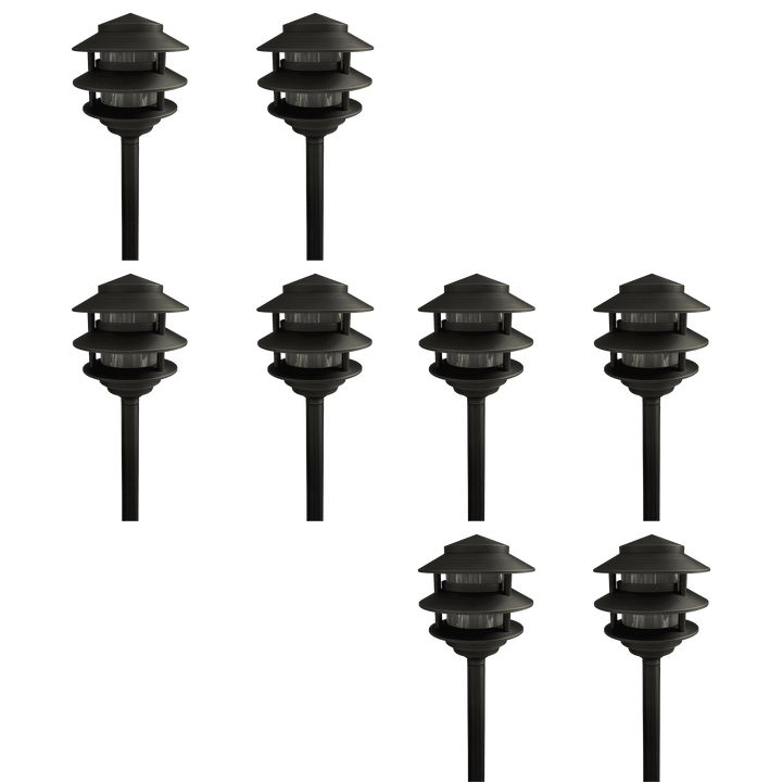 Outdoor Landscape Lighting LED 12V Low Voltage PLB22 4x/8x/12x Package Cast Brass Pagoda LED 12V Low Voltage Pathway Outdoor Lighting Landscape Fixture with G4 3W 3000K Bulb Dark Brass 8 Pack