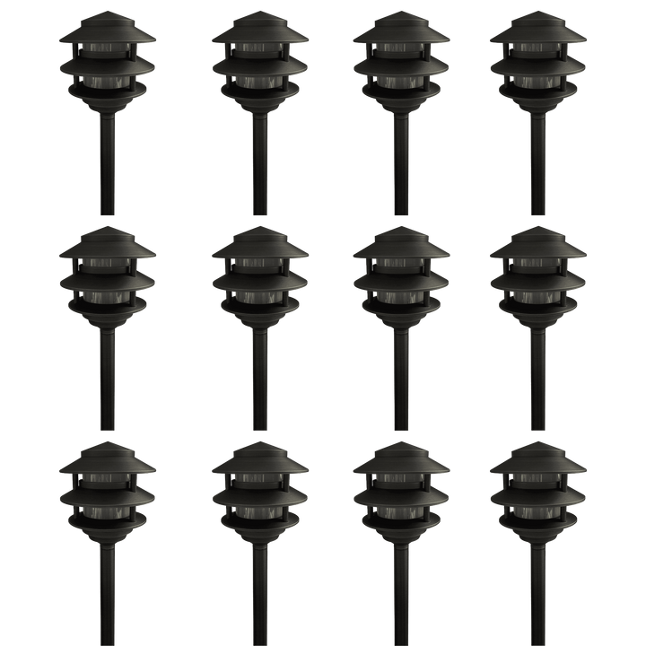Outdoor Landscape Lighting LED 12V Low Voltage PLB22 4x/8x/12x Package Cast Brass Pagoda LED 12V Low Voltage Pathway Outdoor Lighting Landscape Fixture with G4 3W 3000K Bulb Dark Brass 12 Pack