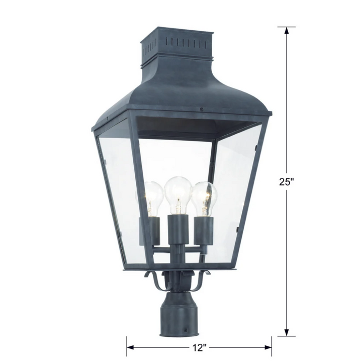 Outdoor Landscape Lighting LED 12V Low Voltage Dumont 3 Light Outdoor Post Light 12"x25" Stainless Steel and Glass Graphite Finish 120V 3 E12 Candelabra Base LED Bulb Sockets Casual Farmhouse Lantern for Patio, Garden, Exterior Posts