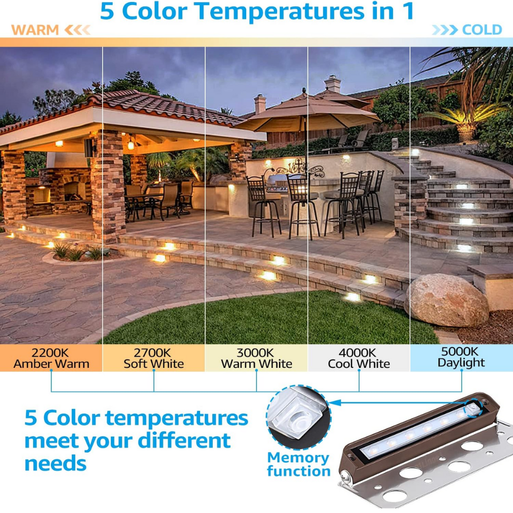 Outdoor Landscape Lighting LED 12V Low Voltage ELA05 8-Pack 7 Inch 4.5W 5CCT LED Retaining Wall Lights, Hardscape Color Changing 12V Low Voltage Landscape Lights Package