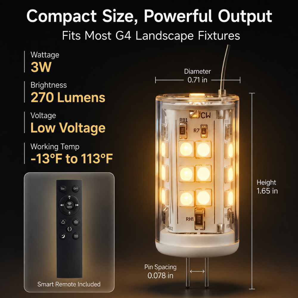 Outdoor Landscape Lighting LED 12V Low Voltage 3W G4 RGBCW 2700K-5000K Smart Bluetooth 12V Low Voltage LED Light Bulbs Package with Remote Dimmable Energy Saving