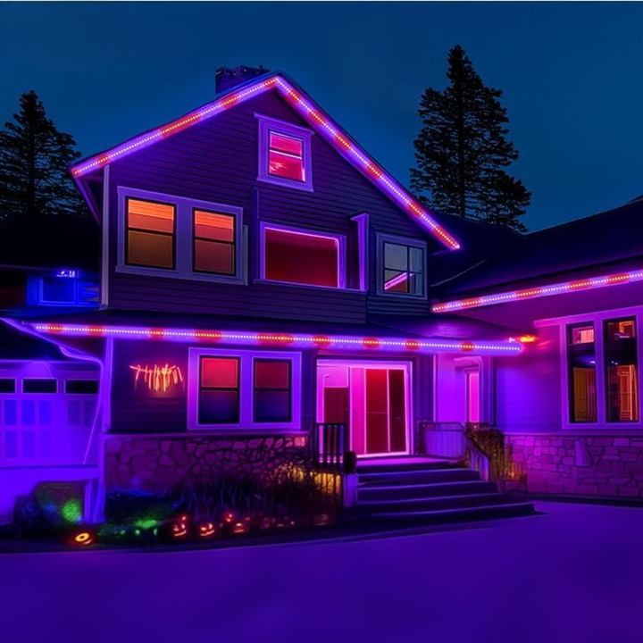 Outdoor Landscape Lighting LED 12V Low Voltage SLNR16 Dotted Neon RGBIC+CCT LED Strip Light 110V IP65 Outdoor Rated Dimmable High Voltage Flat Flexible Strip Light , Mounting Brackets, End Cap, Screws, Remote Control and Power Supply