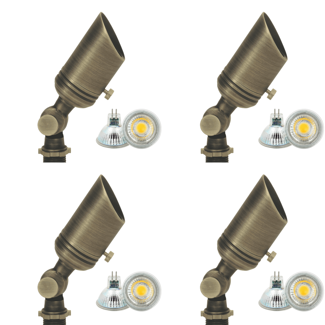 Outdoor Landscape Lighting LED 12V Low Voltage SPB02 4x/8x/12x Package 12V Low Voltage Small Directional Bullet Brass Spotlight Outdoor Landscape Lighting with MR11 2W 3000K Bulb 4 Pack