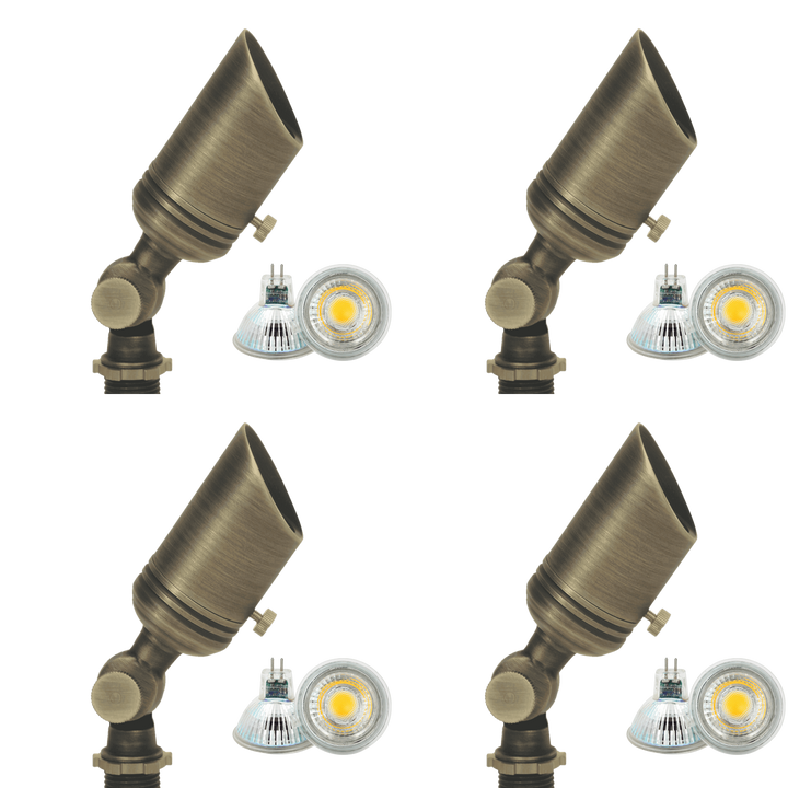 Outdoor Landscape Lighting LED 12V Low Voltage SPB02 4x/8x/12x Package 12V Low Voltage Small Directional Bullet Brass Spotlight Outdoor Landscape Lighting with MR11 2W 3000K Bulb 4 Pack