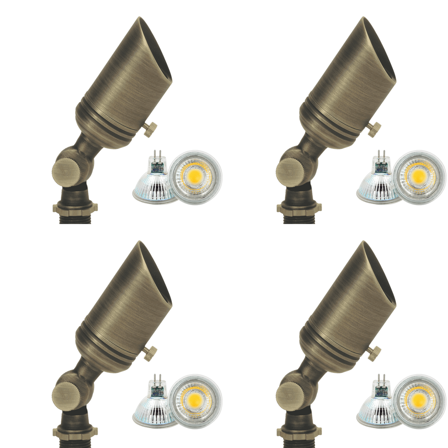 Outdoor Landscape Lighting LED 12V Low Voltage SPB02 4x/8x/12x Package 12V Low Voltage Small Directional Bullet Brass Spotlight Outdoor Landscape Lighting with MR11 2W 3000K Bulb 4 Pack