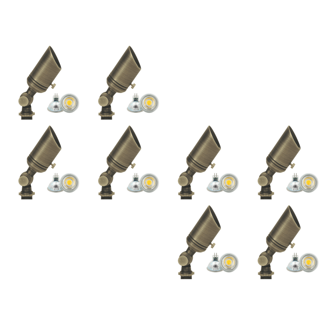 Outdoor Landscape Lighting LED 12V Low Voltage SPB02 4x/8x/12x Package 12V Low Voltage Small Directional Bullet Brass Spotlight Outdoor Landscape Lighting with MR11 2W 3000K Bulb 8 Pack