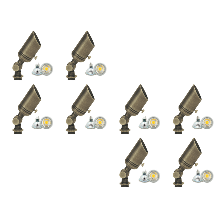 Outdoor Landscape Lighting LED 12V Low Voltage SPB02 4x/8x/12x Package 12V Low Voltage Small Directional Bullet Brass Spotlight Outdoor Landscape Lighting with MR11 2W 3000K Bulb 8 Pack
