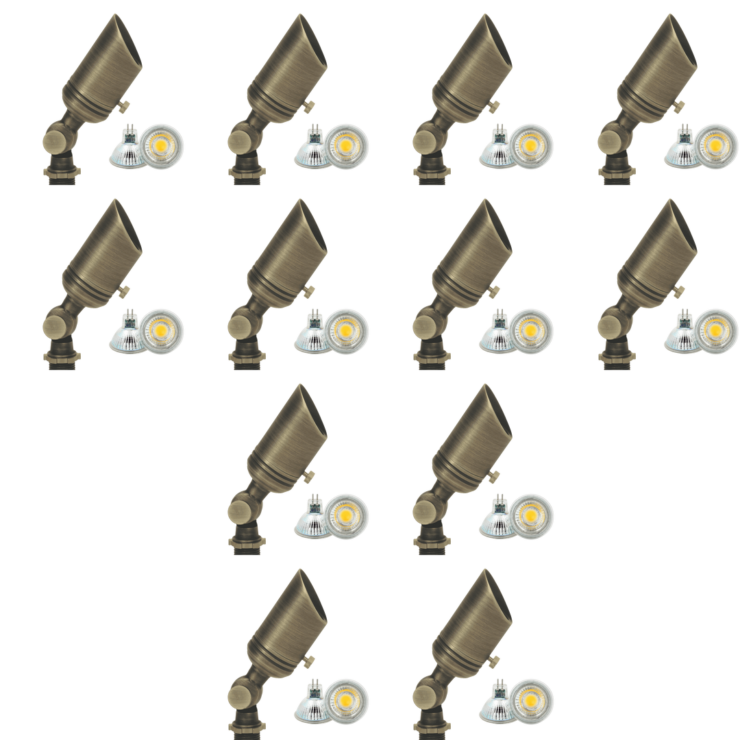 Outdoor Landscape Lighting LED 12V Low Voltage SPB02 4x/8x/12x Package 12V Low Voltage Small Directional Bullet Brass Spotlight Outdoor Landscape Lighting with MR11 2W 3000K Bulb 12 Pack