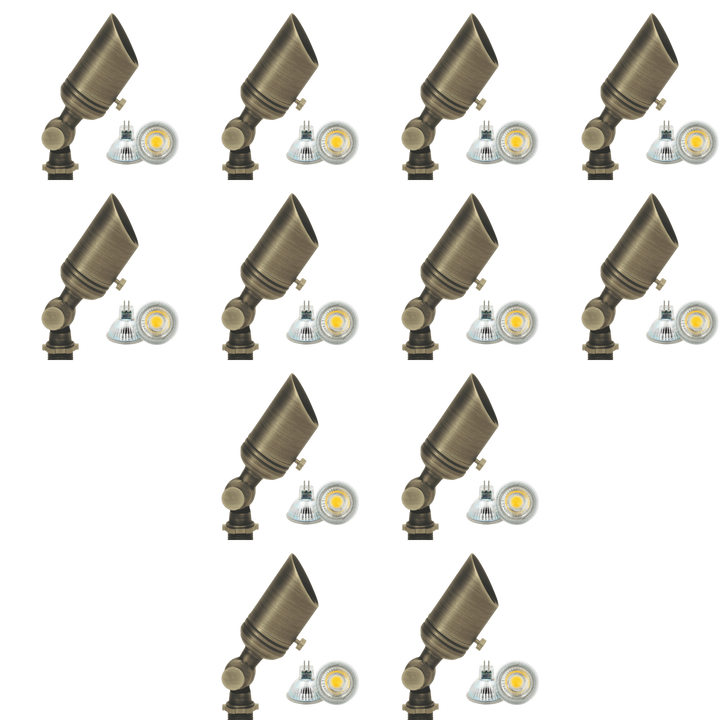 Outdoor Landscape Lighting LED 12V Low Voltage SPB02 4x/8x/12x Package 12V Low Voltage Small Directional Bullet Brass Spotlight Outdoor Landscape Lighting with MR11 2W 3000K Bulb 12 Pack