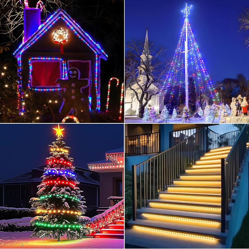 Outdoor Landscape Lighting LED 12V Low Voltage SLNR17 Dotted Neon RGBIC+CCT LED Strip Light 110V IP65 Outdoor Rated Dimmable High Voltage Flexible Rope Light , Mounting Clips, End Cap, Screws, Remote Control and Power Supply