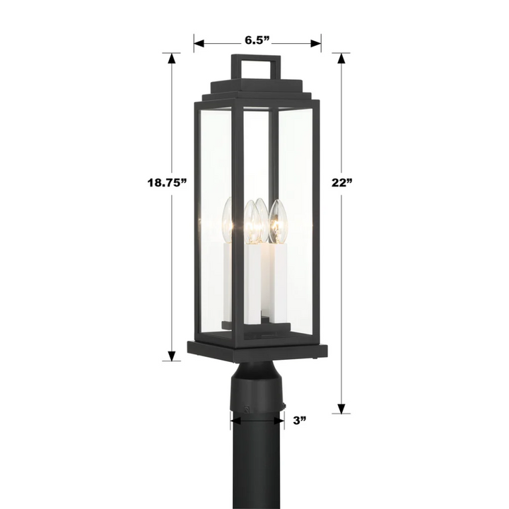 Outdoor Landscape Lighting LED 12V Low Voltage Aspen 4 Light Outdoor Post Light 6.5"x22" Stainless Steel and Glass Matte Black Finish 120V 4 E12 Candelabra Base LED Bulb Sockets Casual Farmhouse Lantern for Patio, Garden, Exterior Posts