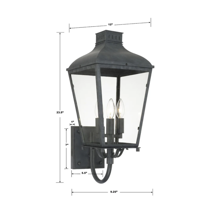Outdoor Landscape Lighting LED 12V Low Voltage Dumont 3 Light Outdoor Sconce 9.25"x23.5" Stainless Steel and Clear Glass Graphite Metal Finish 120V 3 E12 Candelabra Base LED Bulb Socket for Patio, Garden, Exterior Walls