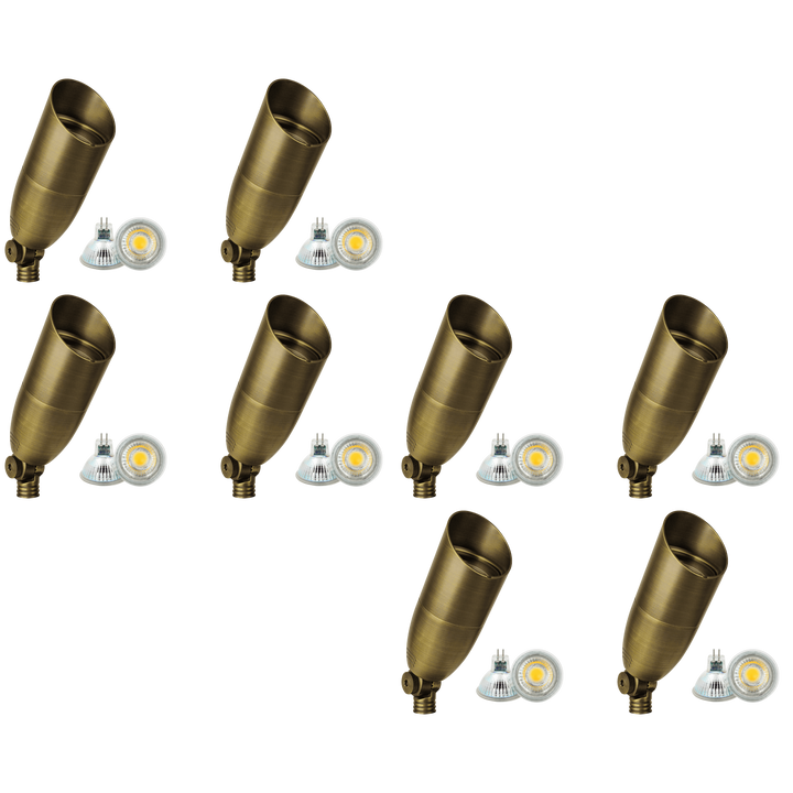 Outdoor Landscape Lighting LED 12V Low Voltage SPB13 4x/8x/12x Package 3W-12W Adjustable Integrated LED 12V Low Voltage Outdoor Landscape Lighting Bullet Style Brass Spotlight Natural Brass 8 Pack