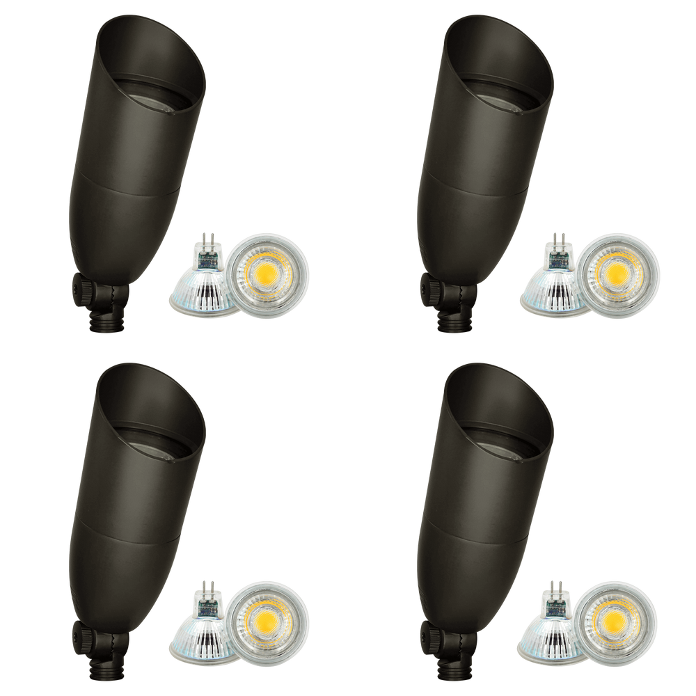 Outdoor Landscape Lighting LED 12V Low Voltage SPB13 4x/8x/12x Package 3W-12W Adjustable Integrated LED 12V Low Voltage Outdoor Landscape Lighting Bullet Style Brass Spotlight Dark Brass 4 Pack