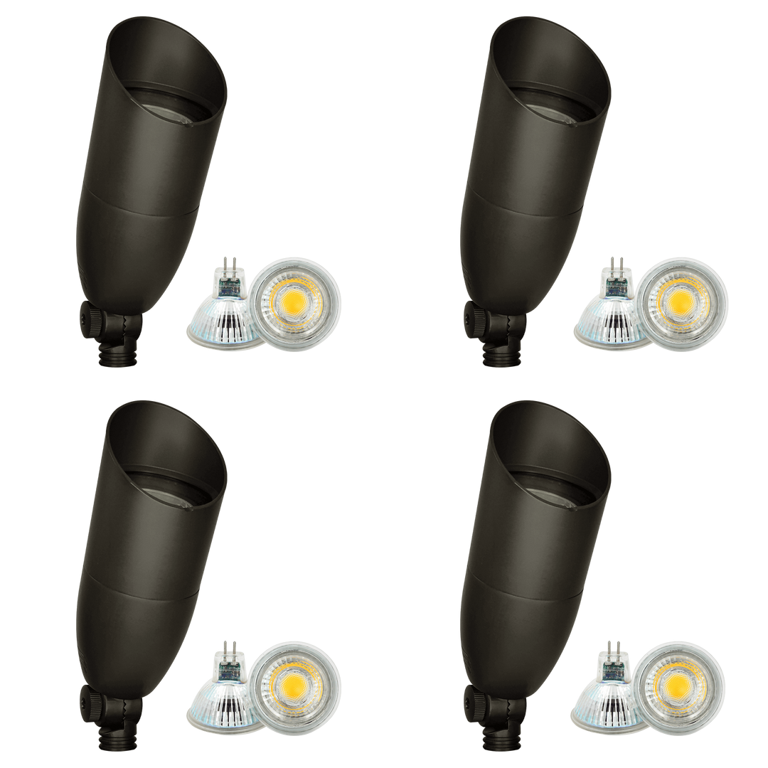 Outdoor Landscape Lighting LED 12V Low Voltage SPB13 4x/8x/12x Package 3W-12W Adjustable Integrated LED 12V Low Voltage Outdoor Landscape Lighting Bullet Style Brass Spotlight Dark Brass 4 Pack