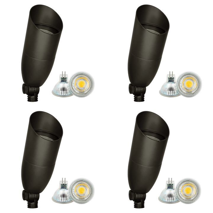 Outdoor Landscape Lighting LED 12V Low Voltage SPB13 4x/8x/12x Package 3W-12W Adjustable Integrated LED 12V Low Voltage Outdoor Landscape Lighting Bullet Style Brass Spotlight Dark Brass 4 Pack