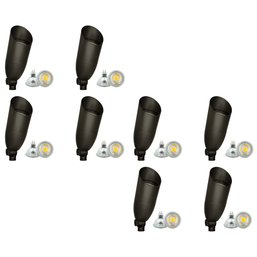 Outdoor Landscape Lighting LED 12V Low Voltage SPB13 4x/8x/12x Package 3W-12W Adjustable Integrated LED 12V Low Voltage Outdoor Landscape Lighting Bullet Style Brass Spotlight Dark Brass 8 Pack