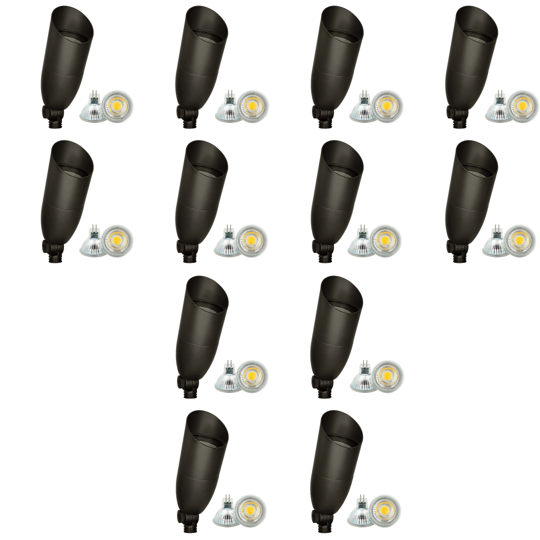 Outdoor Landscape Lighting LED 12V Low Voltage SPB13 4x/8x/12x Package 3W-12W Adjustable Integrated LED 12V Low Voltage Outdoor Landscape Lighting Bullet Style Brass Spotlight Dark Brass 12 Pack