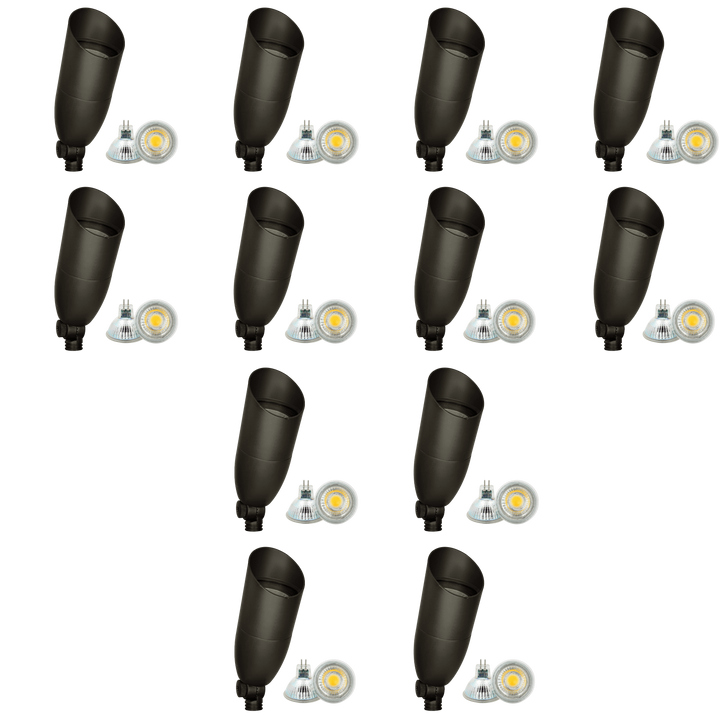 Outdoor Landscape Lighting LED 12V Low Voltage SPB13 4x/8x/12x Package 3W-12W Adjustable Integrated LED 12V Low Voltage Outdoor Landscape Lighting Bullet Style Brass Spotlight Dark Brass 12 Pack