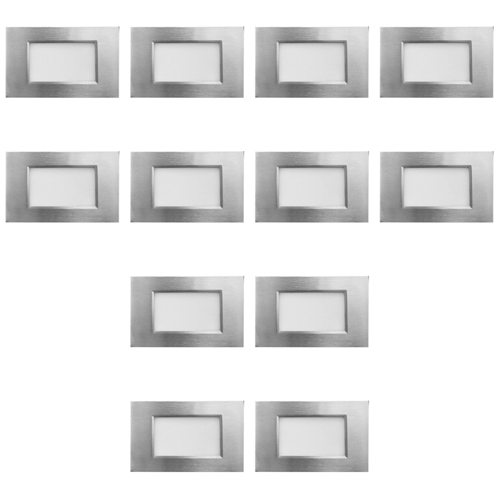 Outdoor Landscape Lighting LED 12V Low Voltage STA10 4x/8x/12x Package 3.5W 12V Low Voltage 3CCT Rectangular Waterproof Horizontal LED Aluminum Stair Step Light Fixture Silver 12 Pack