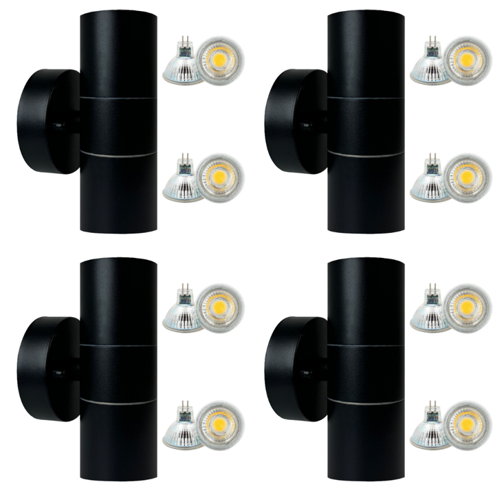 Outdoor Landscape Lighting LED 12V Low Voltage SCS06 4x/8x/12x Package LED Stainless Steel Cylinder Up Down Light 2 Directional Sconce Lighting with 12V Low Voltage 5W 3000K Bulb Black 4 Pack
