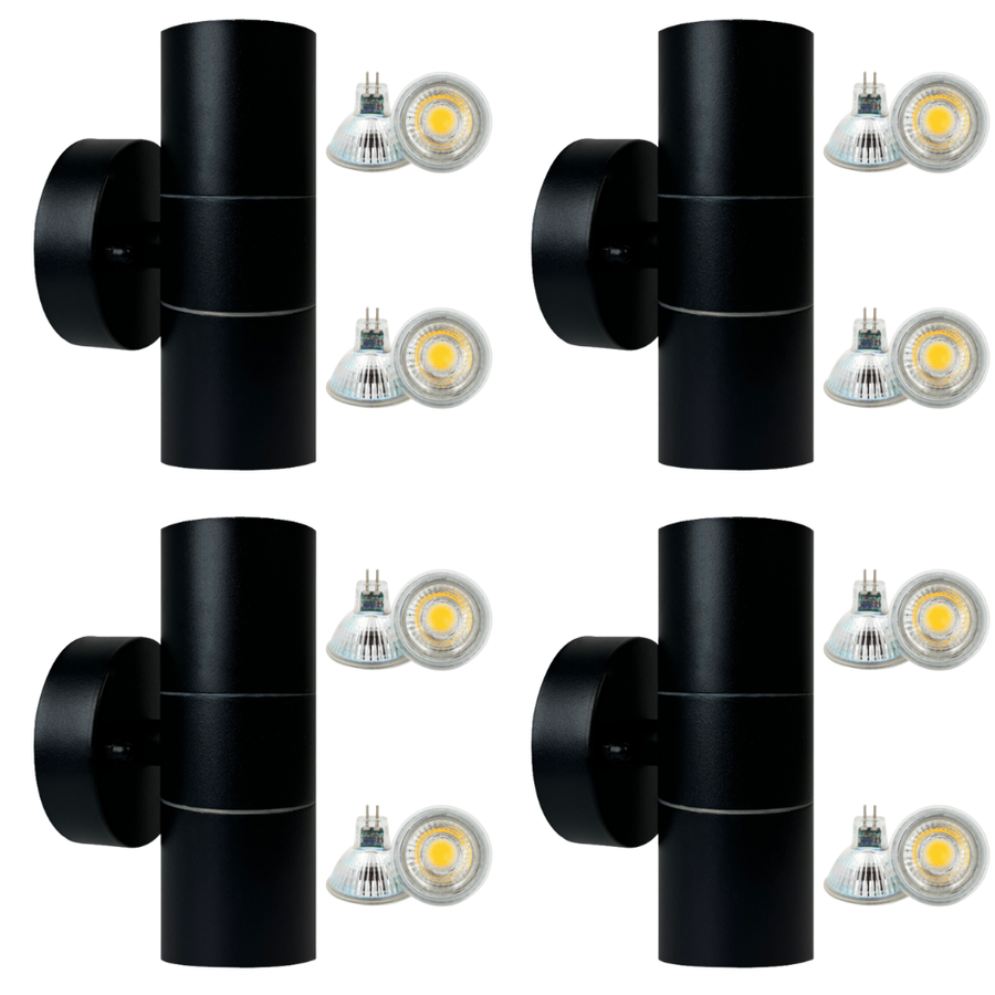 Outdoor Landscape Lighting LED 12V Low Voltage SCS06 4x/8x/12x Package LED Stainless Steel Cylinder Up Down Light 2 Directional Sconce Lighting with 12V Low Voltage 5W 3000K Bulb Black 4 Pack