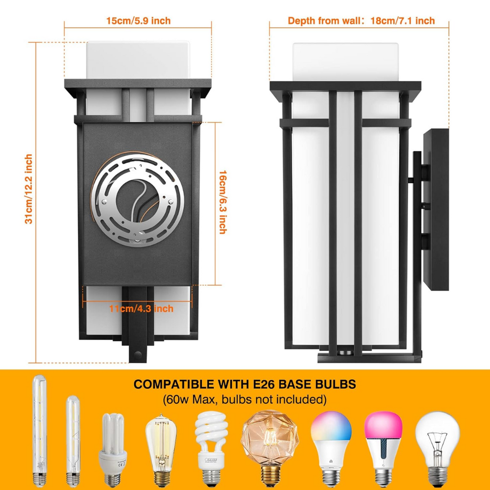 Outdoor Landscape Lighting LED 12V Low Voltage CPLA06 Outdoor Aluminum Wall Mounted Lantern Pendant Light for Garage Porch Patio E26 Socket Line Voltage 120V AC IP65 Waterproof S - 12.2" (H) x 7.1" (L) x 5.9" (W)