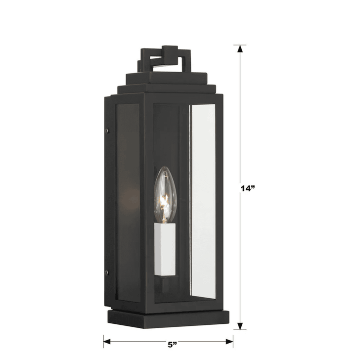 Outdoor Landscape Lighting LED 12V Low Voltage Aspen 1 Light Outdoor Sconce 5"x14" Stainless Steel and Clear Glass Matte Black Finish 120V 1 E12 Candelabra Base LED Bulb Socket for Patio, Garden, Exterior Walls