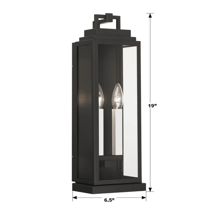 Outdoor Landscape Lighting LED 12V Low Voltage Aspen 2 Light Outdoor Sconce 6.5"x19" Stainless Steel and Clear Glass Matte Black Finish 120V 2 E12 Candelabra Base LED Bulb Sockets for Patio, Garden, Exterior Walls
