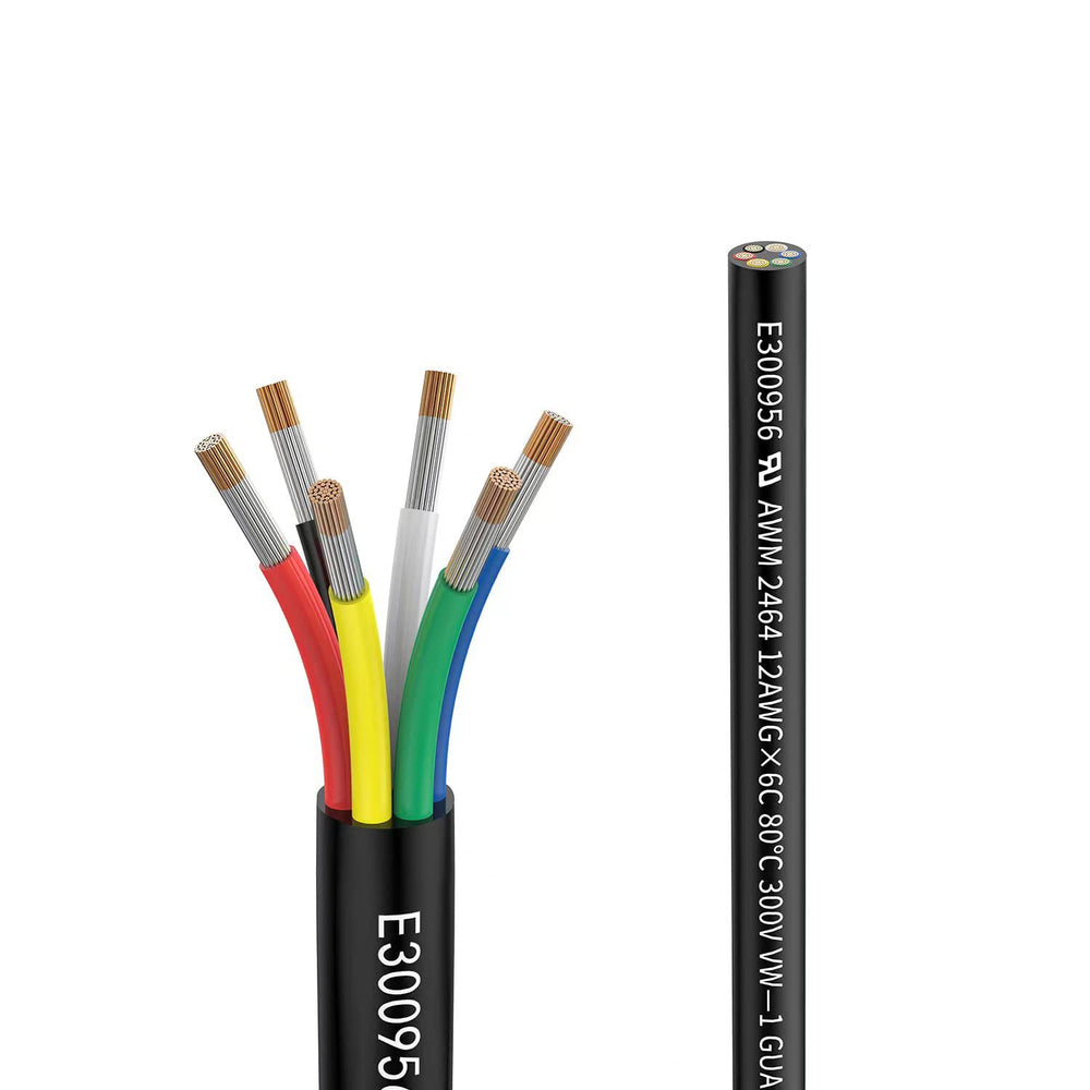 Outdoor Landscape Lighting LED 12V Low Voltage 6-Core RGBW/RGBCCT Low Voltage Wire - UL2464 Cable for Brick Lights & LED Strip Lighting 12AWG
