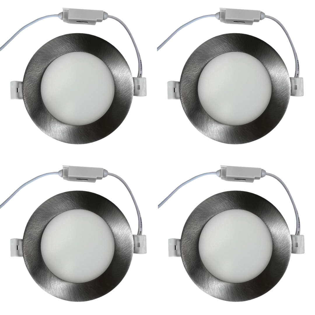 Outdoor Landscape Lighting LED 12V Low Voltage CB04 4x/8x/12x Package 10W 3CCT Dimmable Round Slim 12V AC/DC LED Panel Light Low Voltage Lighting Fixture Brushed Nickel 4 Pack
