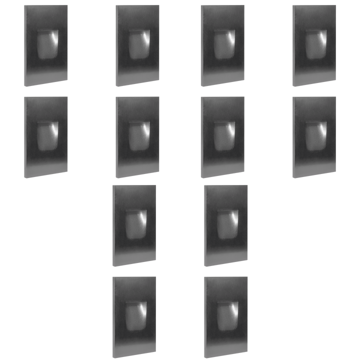 Outdoor Landscape Lighting LED 12V Low Voltage STA06 4x/8x/12x Package 3.5W 12V Low Voltage 3000K Warm White Integrated Rectangular Waterproof Vertical LED Aluminum Stair Step Light Wall Lighting Fixture Silver 12 Pack