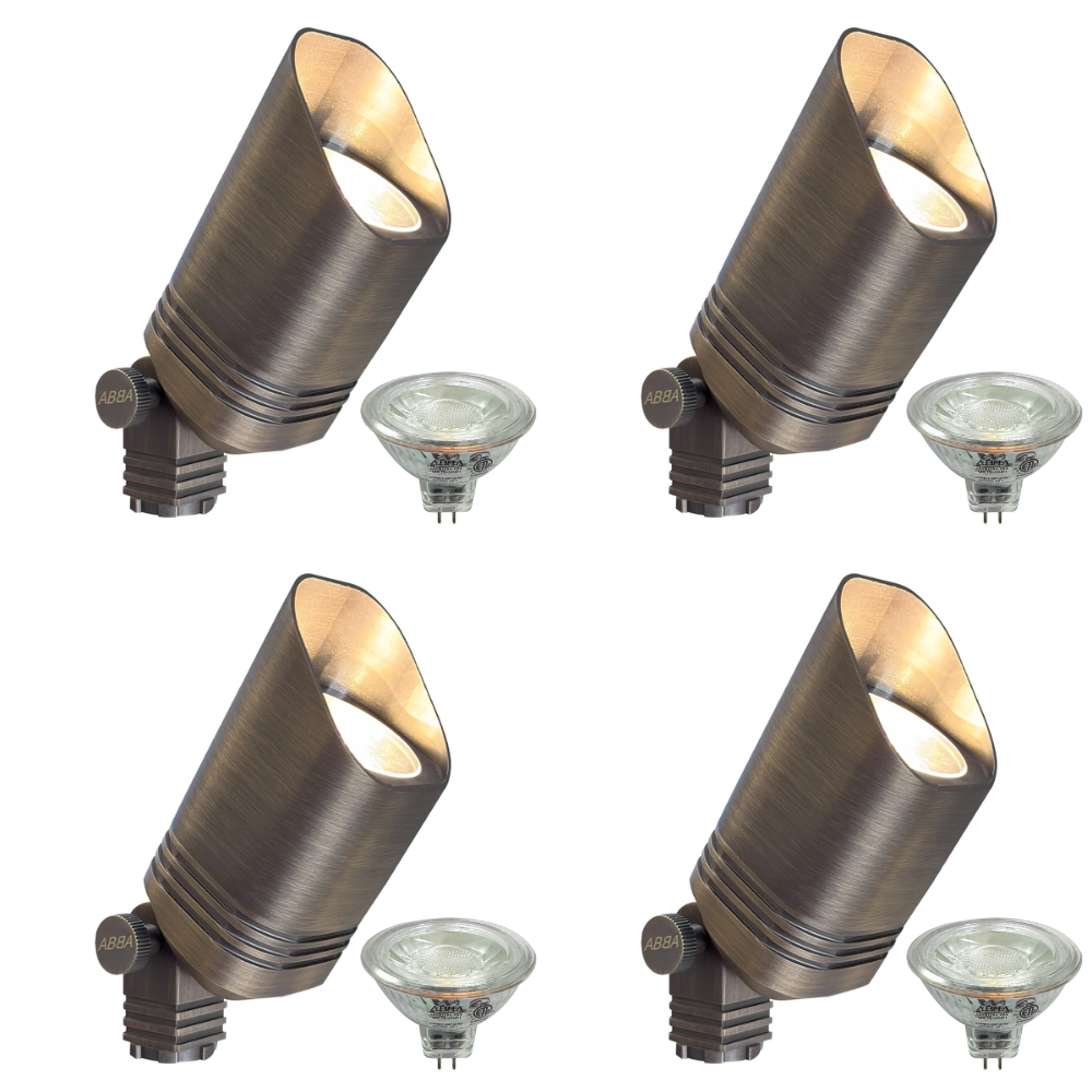 Outdoor Landscape Lighting LED 12V Low Voltage SPB03 4x/8x/12x Package 12V Low Voltage LED Outdoor Landscape Cast Brass Spotlight with MR16 5W 3000K Bulb Natural Brass 4 Pack