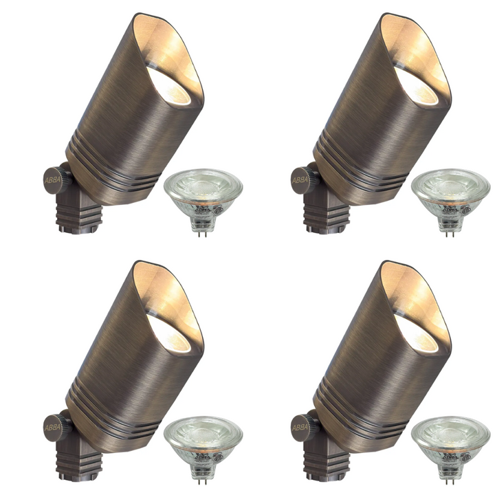 Outdoor Landscape Lighting LED 12V Low Voltage SPB03 4x/8x/12x Package 12V Low Voltage LED Outdoor Landscape Cast Brass Spotlight with MR16 5W 3000K Bulb Natural Brass 4 Pack