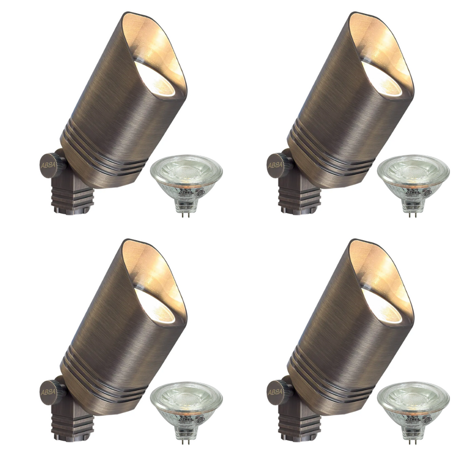 Outdoor Landscape Lighting LED 12V Low Voltage SPB03 4x/8x/12x Package 12V Low Voltage LED Outdoor Landscape Cast Brass Spotlight with MR16 5W 3000K Bulb Natural Brass 4 Pack