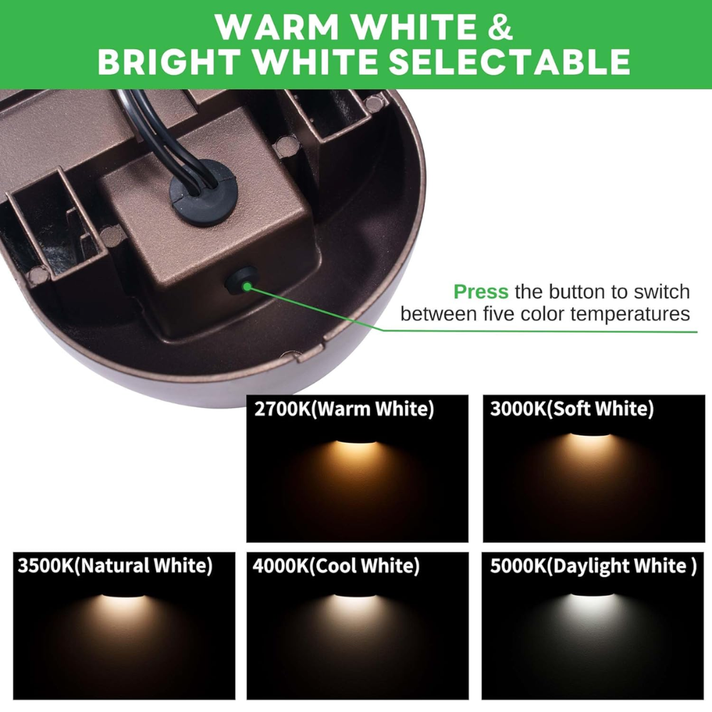 Outdoor Landscape Lighting LED 12V Low Voltage DLA08 5W 250LM Low Voltage 12V-24V 5CCT 2700K/3000K/3500K/4000K/5000K Integrated LED Outdoor Fence Deck Down Light Package, Step Patio Landscape Lights