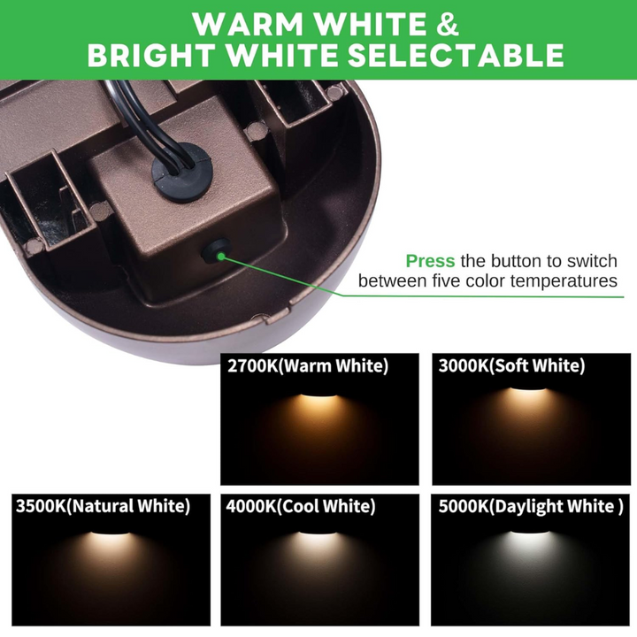 Outdoor Landscape Lighting LED 12V Low Voltage DLA08 5W 250LM Low Voltage 12V-24V 5CCT 2700K/3000K/3500K/4000K/5000K Integrated LED Outdoor Fence Deck Down Light Package, Step Patio Landscape Lights