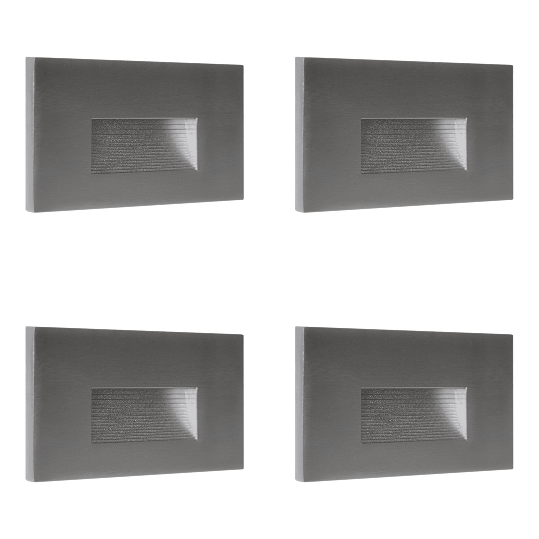 Outdoor Landscape Lighting LED 12V Low Voltage STA08 4x/8x/12x Package 3.5W 12V Low Voltage 3CCT Rectangular Waterproof Horizontal LED Aluminum Stair Step Light Fixture Silver 4 Pack