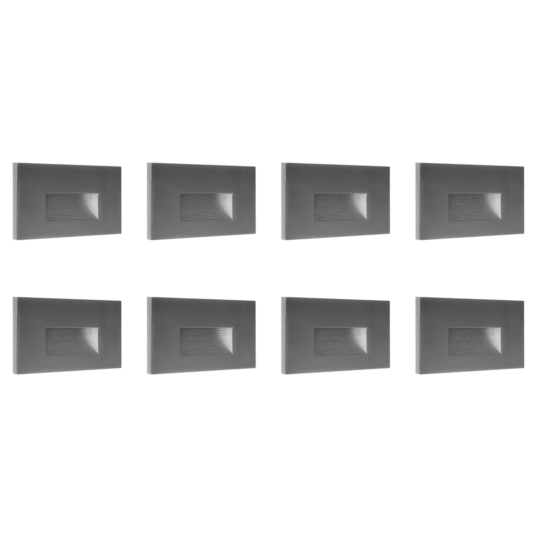 Outdoor Landscape Lighting LED 12V Low Voltage STA08 4x/8x/12x Package 3.5W 12V Low Voltage 3CCT Rectangular Waterproof Horizontal LED Aluminum Stair Step Light Fixture Silver 8 Pack