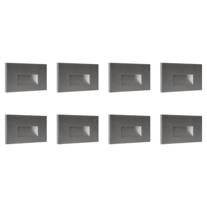 Outdoor Landscape Lighting LED 12V Low Voltage STA08 4x/8x/12x Package 3.5W 12V Low Voltage 3CCT Rectangular Waterproof Horizontal LED Aluminum Stair Step Light Fixture Silver 8 Pack