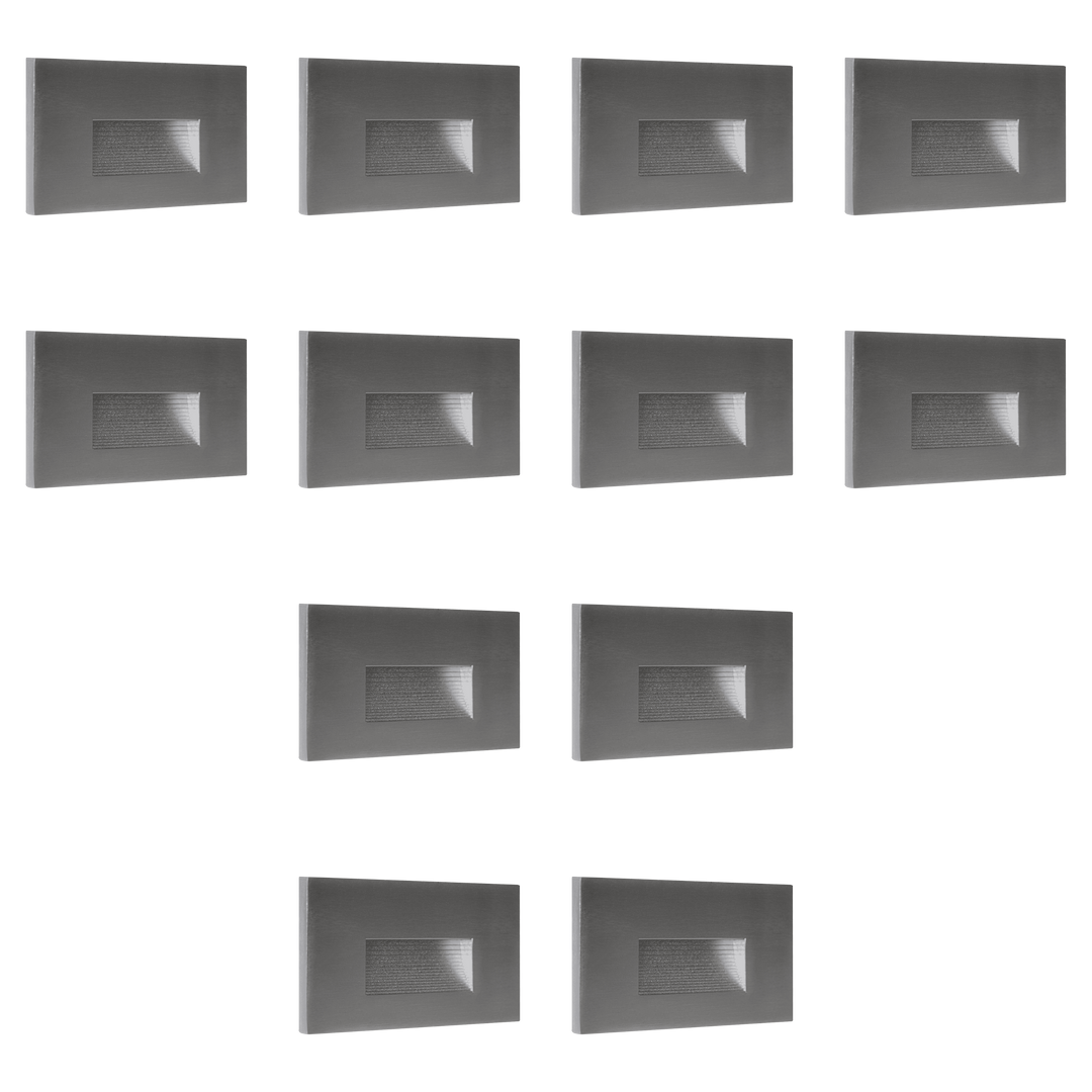 Outdoor Landscape Lighting LED 12V Low Voltage STA08 4x/8x/12x Package 3.5W 12V Low Voltage 3CCT Rectangular Waterproof Horizontal LED Aluminum Stair Step Light Fixture Silver 12 Pack