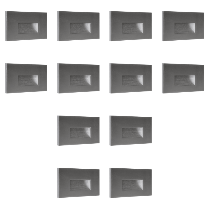 Outdoor Landscape Lighting LED 12V Low Voltage STA08 4x/8x/12x Package 3.5W 12V Low Voltage 3CCT Rectangular Waterproof Horizontal LED Aluminum Stair Step Light Fixture Silver 12 Pack