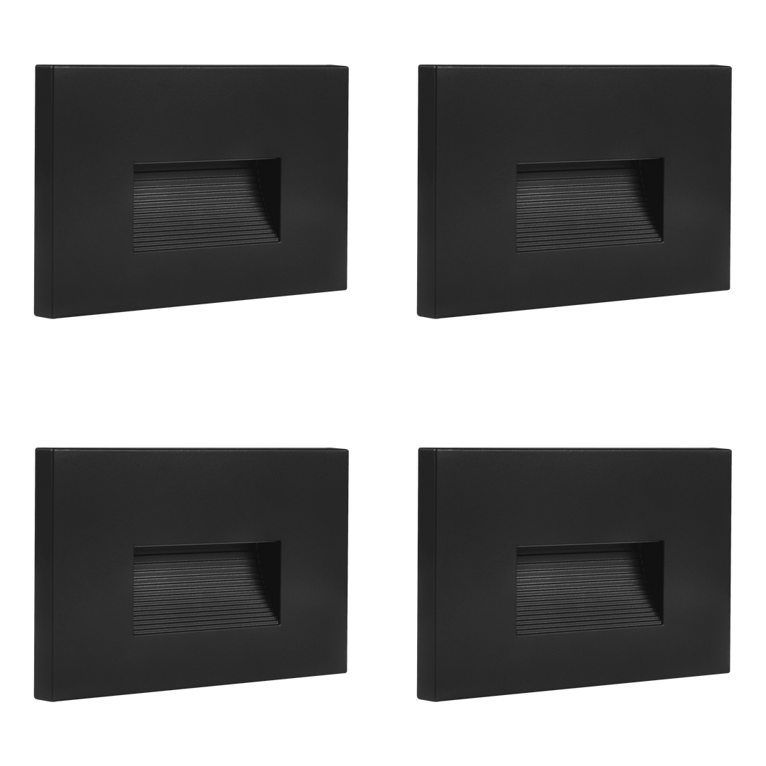 Outdoor Landscape Lighting LED 12V Low Voltage STA08 4x/8x/12x Package 3.5W 12V Low Voltage 3CCT Rectangular Waterproof Horizontal LED Aluminum Stair Step Light Fixture Black 4 Pack