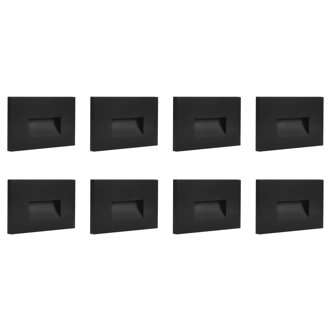 Outdoor Landscape Lighting LED 12V Low Voltage STA08 4x/8x/12x Package 3.5W 12V Low Voltage 3CCT Rectangular Waterproof Horizontal LED Aluminum Stair Step Light Fixture Black 8 Pack