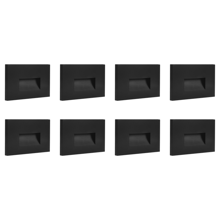 Outdoor Landscape Lighting LED 12V Low Voltage STA08 4x/8x/12x Package 3.5W 12V Low Voltage 3CCT Rectangular Waterproof Horizontal LED Aluminum Stair Step Light Fixture Black 8 Pack