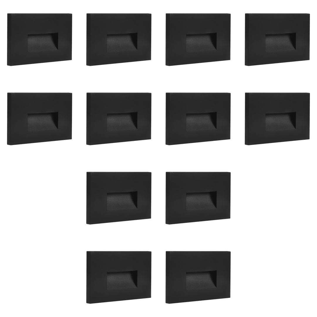 Outdoor Landscape Lighting LED 12V Low Voltage STA08 4x/8x/12x Package 3.5W 12V Low Voltage 3CCT Rectangular Waterproof Horizontal LED Aluminum Stair Step Light Fixture Black 12 Pack