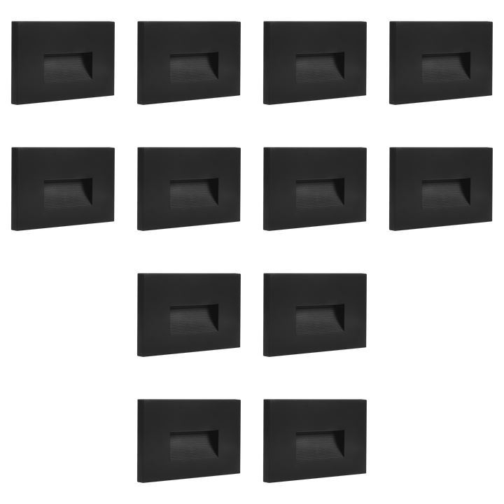 Outdoor Landscape Lighting LED 12V Low Voltage STA08 4x/8x/12x Package 3.5W 12V Low Voltage 3CCT Rectangular Waterproof Horizontal LED Aluminum Stair Step Light Fixture Black 12 Pack