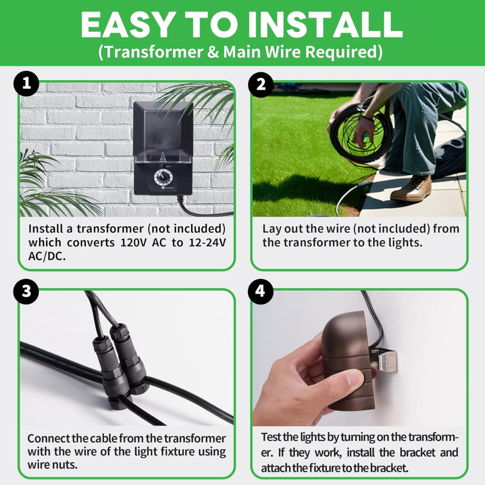 Outdoor Landscape Lighting LED 12V Low Voltage DLA08 5W 250LM Low Voltage 12V-24V 5CCT 2700K/3000K/3500K/4000K/5000K Integrated LED Outdoor Fence Deck Down Light Package, Step Patio Landscape Lights