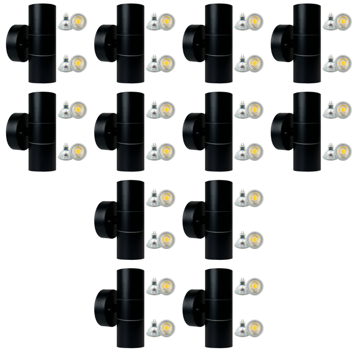 Outdoor Landscape Lighting LED 12V Low Voltage SCS06 4x/8x/12x Package LED Stainless Steel Cylinder Up Down Light 2 Directional Sconce Lighting with 12V Low Voltage 5W 3000K Bulb Black 12 Pack
